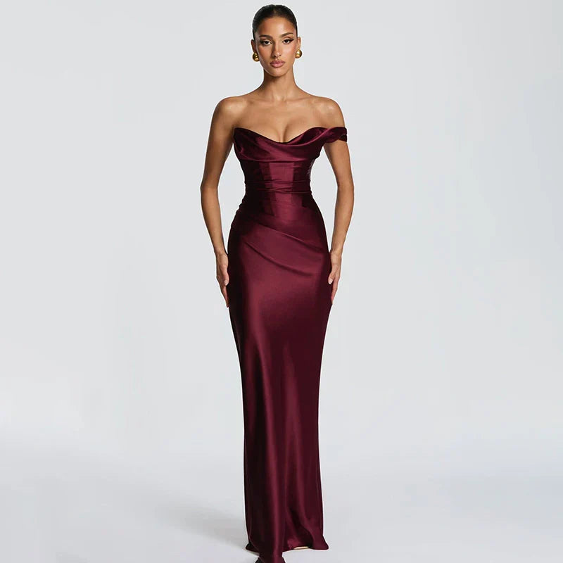 One Shoulder Sleeveless Pleated Lace-Up Maxi Dress