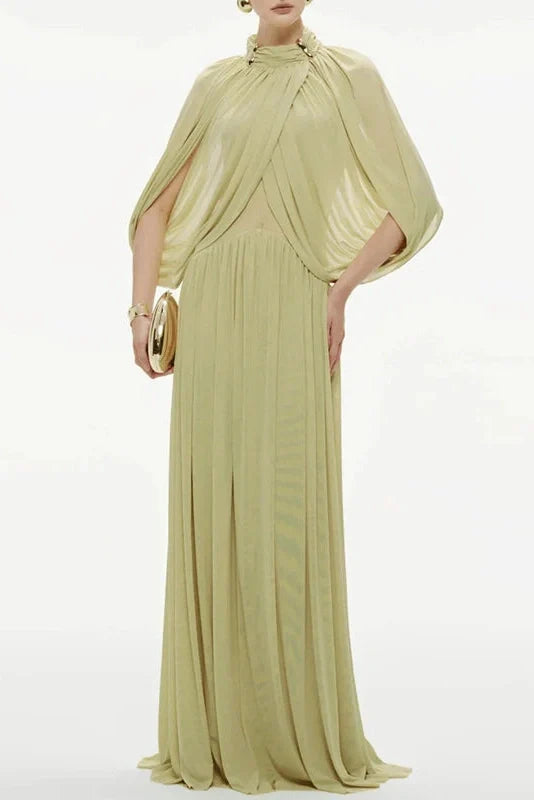 Hollow Out Shawl Sleeve Slim High Waist Maxi Dress