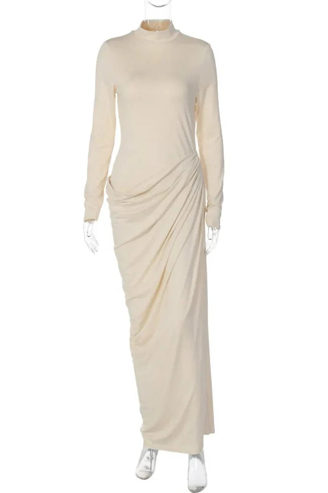 Turtleneck Long Sleeve Backless Bodycon Maxi Dress
