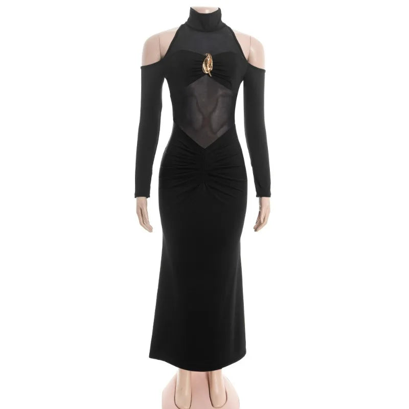Off Shoulder See Through Patchwork Maxi Dress