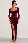 Square Collar Long Sleeve Bodycon Maxi Dress