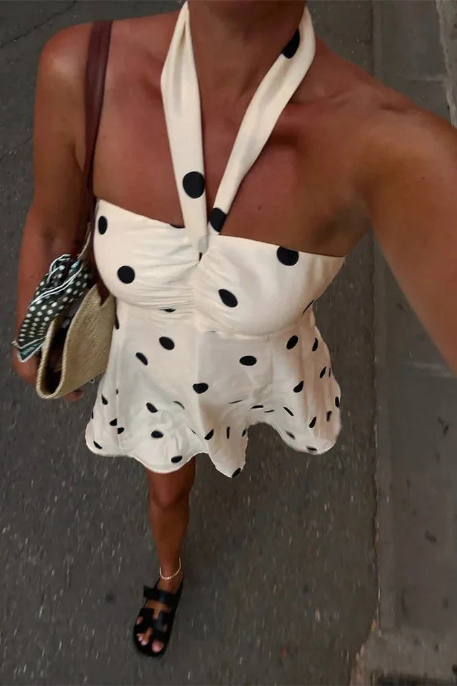 Printed Lace-Up Pleated Backless Bodycon Mini Dress