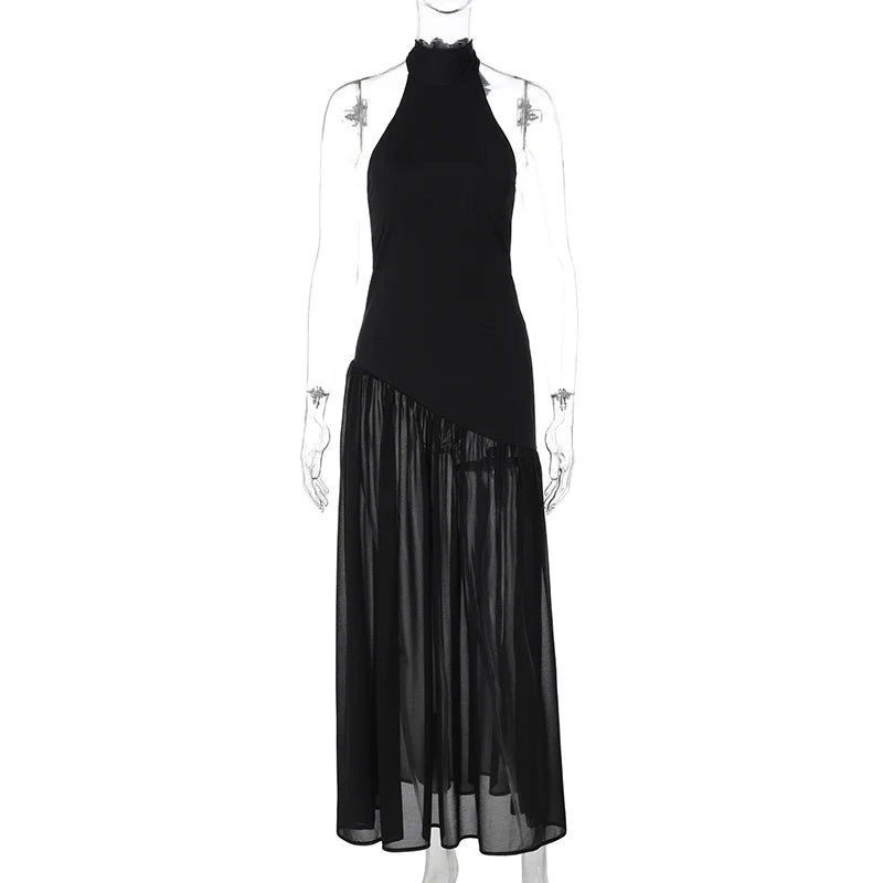 Off Shoulder Patchwork Lace-Up Maxi Dress