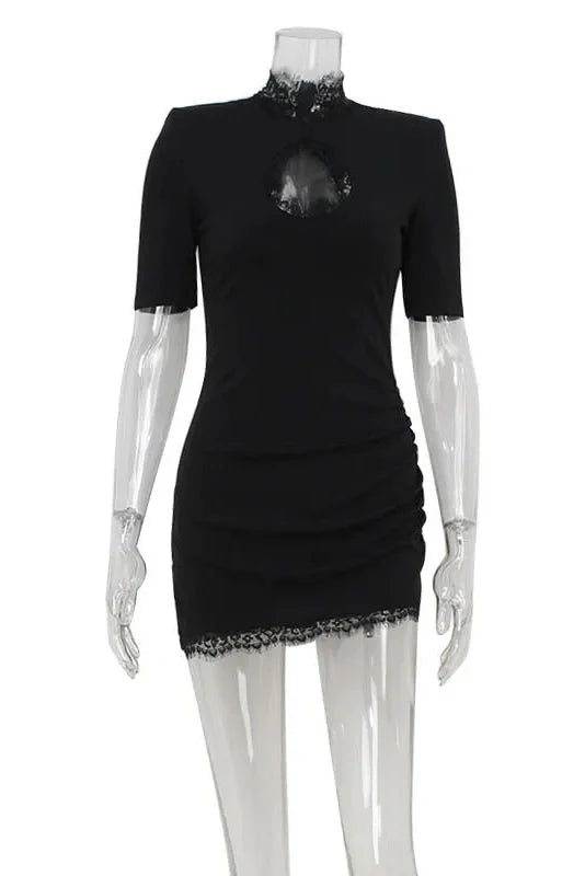 Hollow Out Lace Patchwork Slim High-Waisted Mini Dress