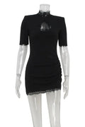 Hollow Out Lace Patchwork Slim High-Waisted Mini Dress