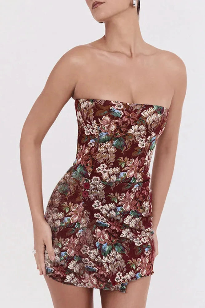 Off-shoulder Strapless Backless Print Bodycon Mini Dress