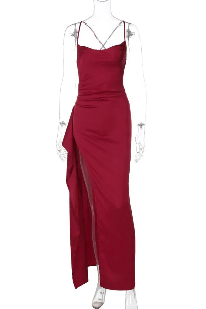 Spaghetti Strap Sleeveless Backless High Split Maxi Dress