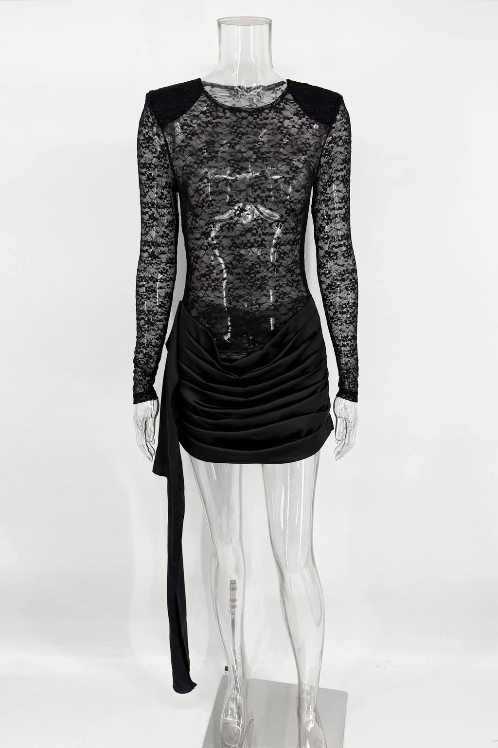 Hollow Out Lace Long Sleeve Slim Fit Mini Dress