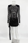 Hollow Out Lace Long Sleeve Slim Fit Mini Dress