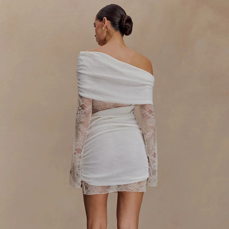 Lace Patchwork Slash Neck Off-Shoulder Mini Dress