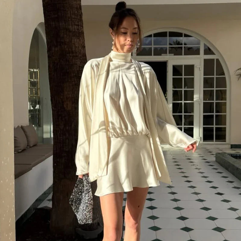 Lace-Up Long Sleeves Loose Mini Dress