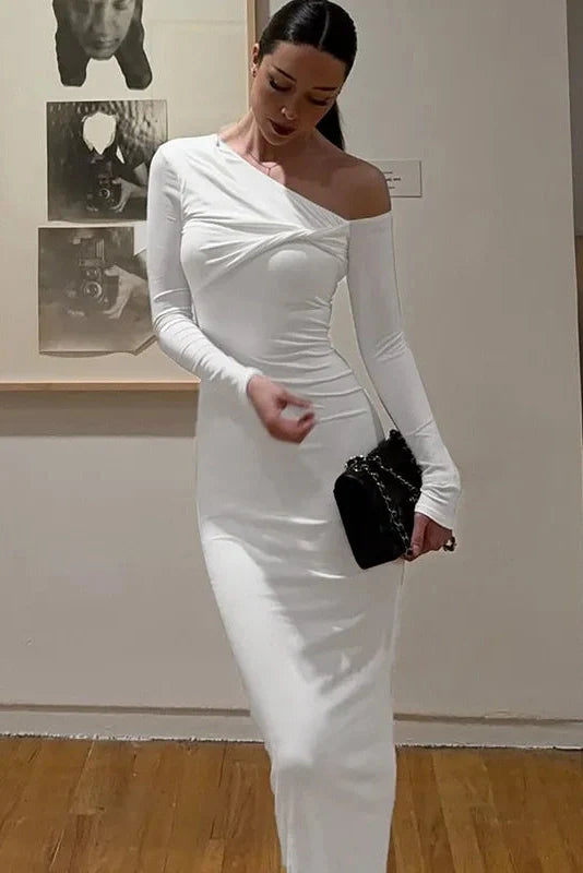 Elegant Full Sleeve Slim High Waist Maxi Dress