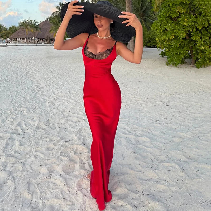 Elegant Lace Backless Slim Maxi Dress