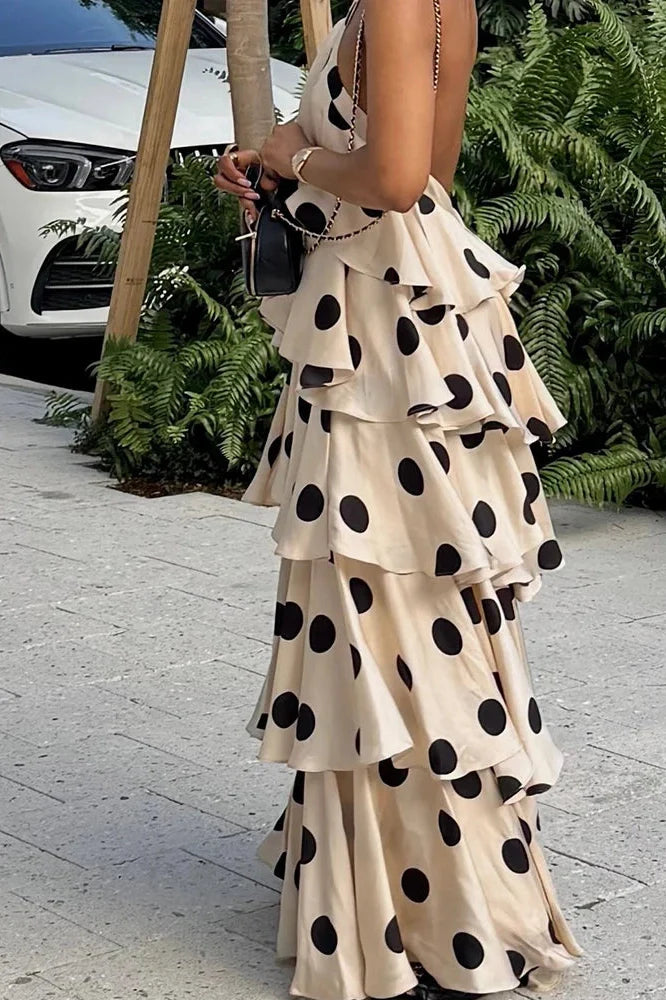 Elegant Backless Polka Dot Sleeveless Maxi Dress