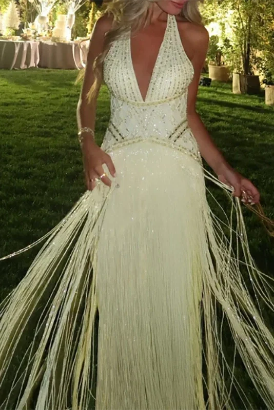 Sleeveless Backless High Waist V-Neck Slim Maxi Dress