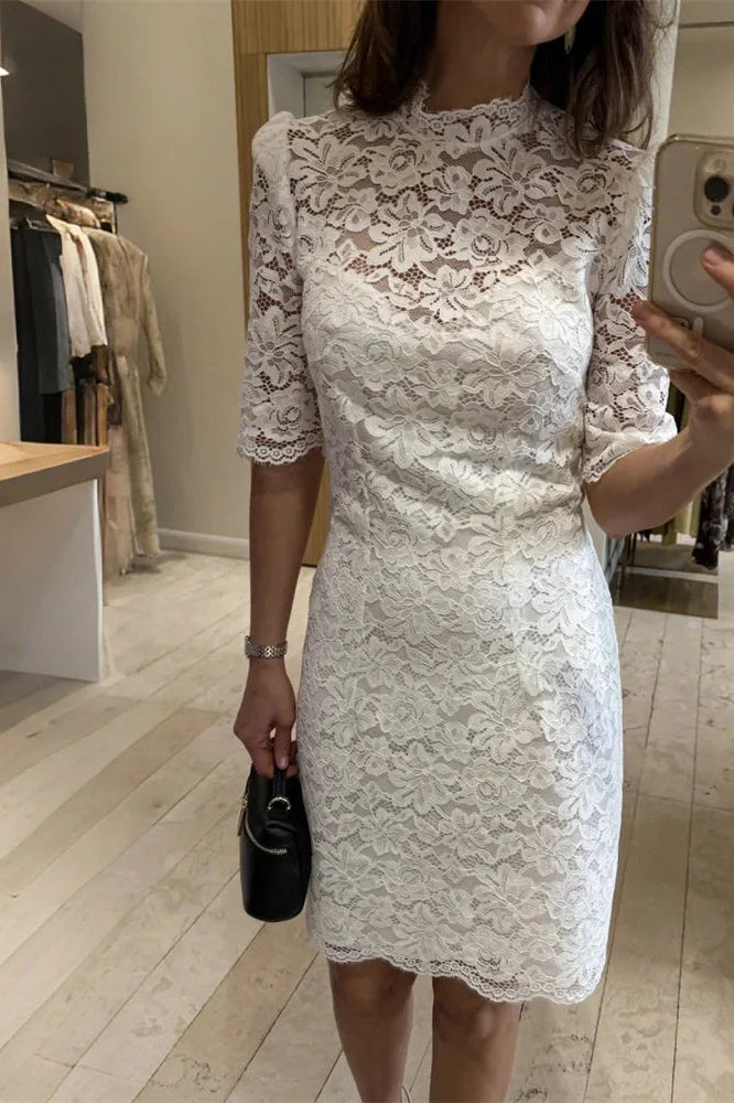 See-Through Lace Patchwork Short Sleeve Mini Dress