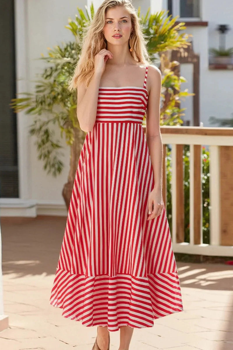 Printed Spaghetti Strap Backless A-Line Maxi Dress