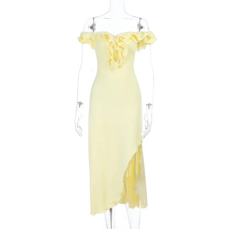 Elegant Off Shoulder Hollow Out Midi Dress