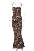 Leopard Print Spaghetti Strap Sleeveless Maxi Dress