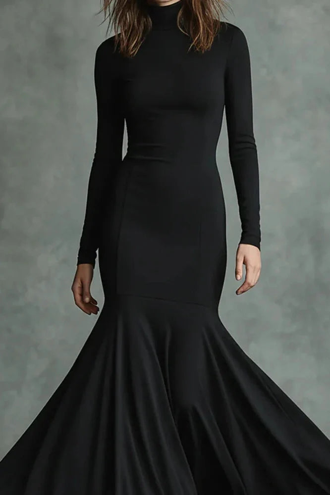 Elegant Slim High Waist Turtleneck Long Sleeve Maxi Dress