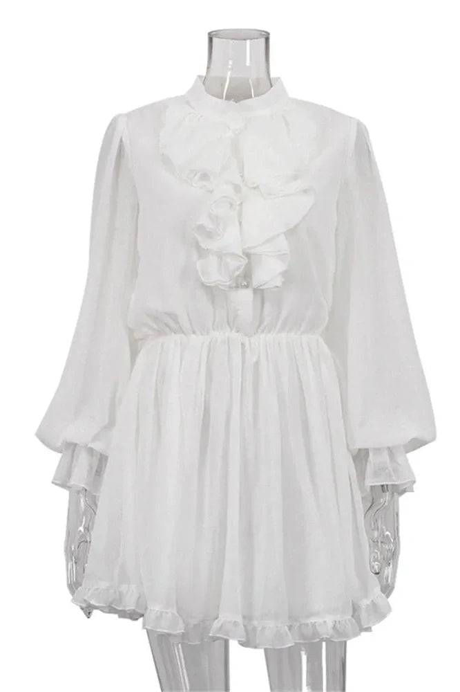 Elegant Patchwork High Waist Long Sleeve Mini Dress