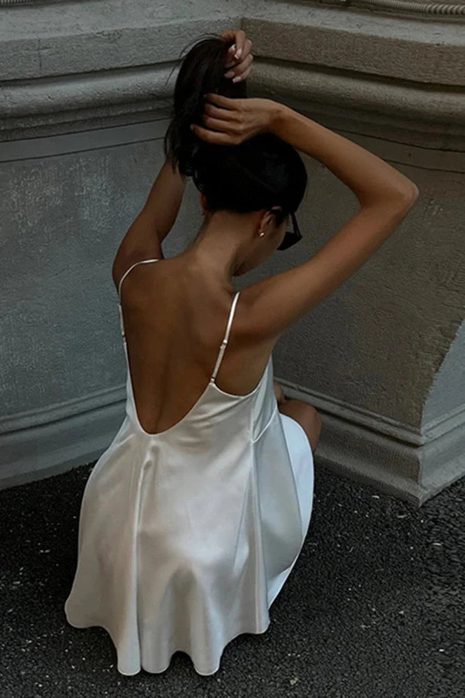 Lace Deep V Neck Backless Spaghetti Strap Mini Dress