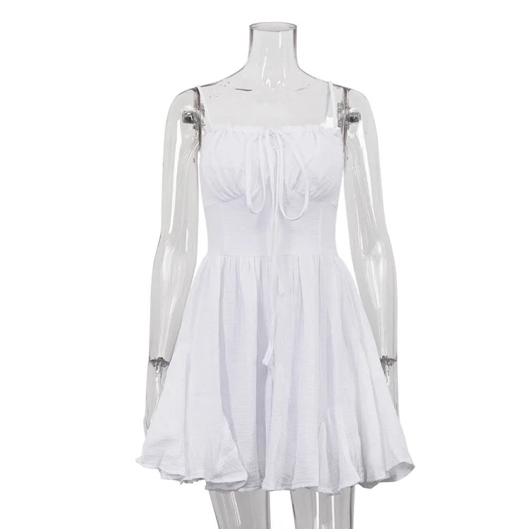 Lace-Up A-Line High Waist Pleated Mini Dress