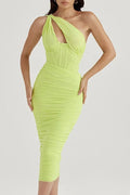 One Shoulder Hollow Out Sleeveless Backless Midi Dress