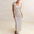 Elegant Polka Dot Patchwork Hollow Out Maxi Dress