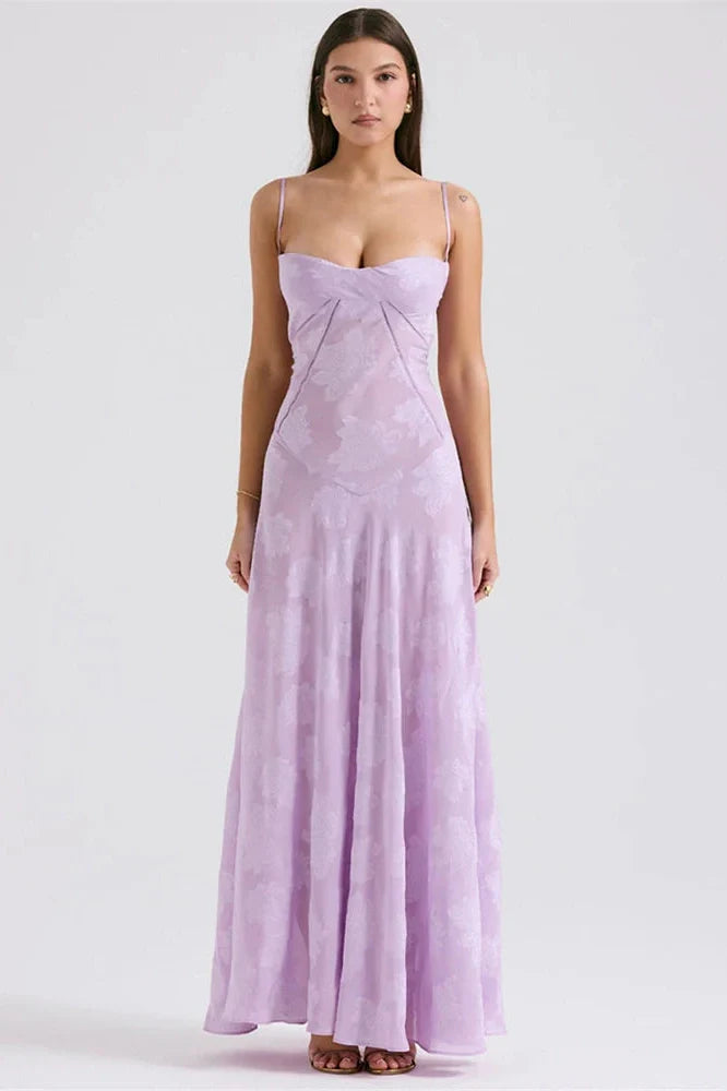Elegant Print Spaghetti Strap Sleeveless Backless Maxi Dress