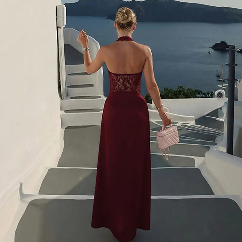 Hollow Lace Backless Slim Maxi Dress