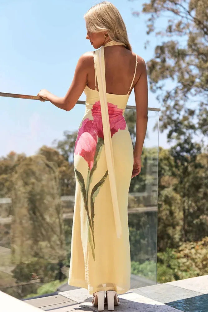Printed Off-Shoulder Strapless Sleeveless Backless Maxi Dress