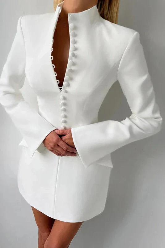 Long Sleeve High Waist A-Line Turtleneck Slim Mini Dress