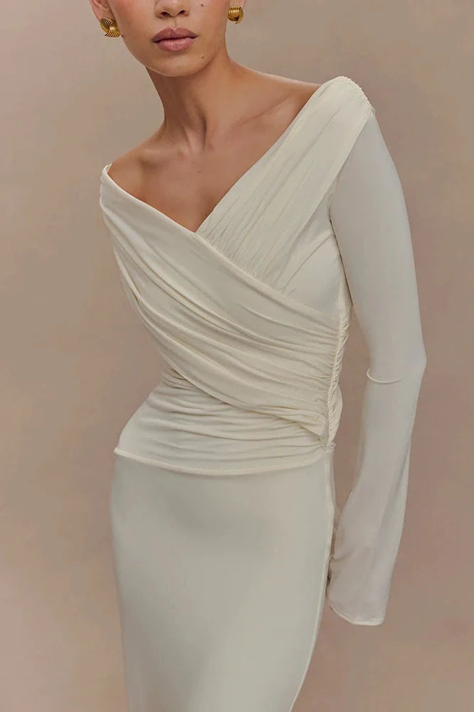 V Neck Long Sleeve High Waist Bodycon Maxi Dress
