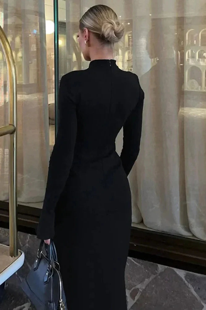 Elegant Turtleneck Long Sleeve Maxi Dress