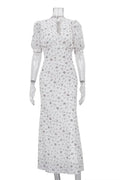 Printed V-Neck Short Sleeve High Waist Maxi Dress