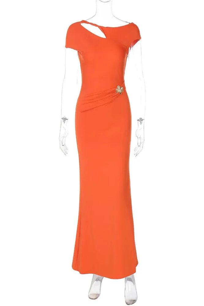 Hollow Out Backless Short Sleeve Slim Fit Maxi Dress