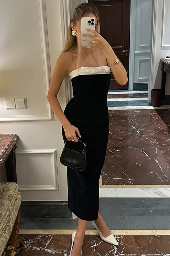 Off-Shoulder Strapless Backless Patchwork Maxi Dress