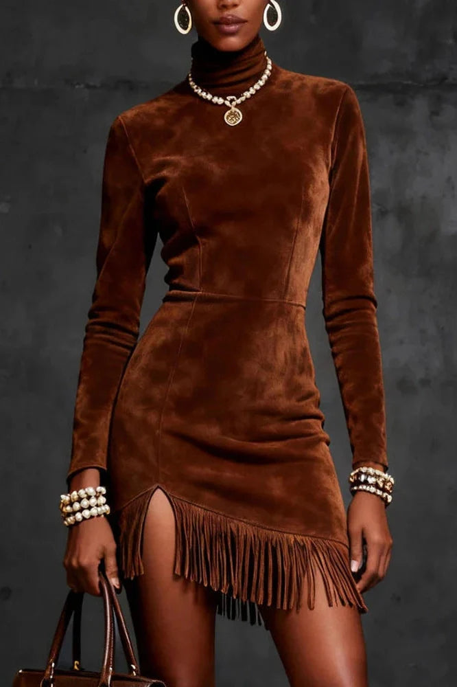 Elegant Turtleneck Long Sleeve High Waist Mini Dress