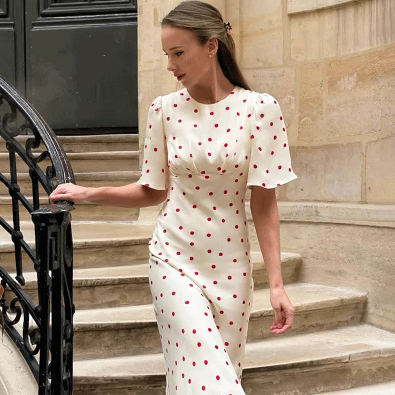 Elegant Polka Dot Patchwork Maxi Dress