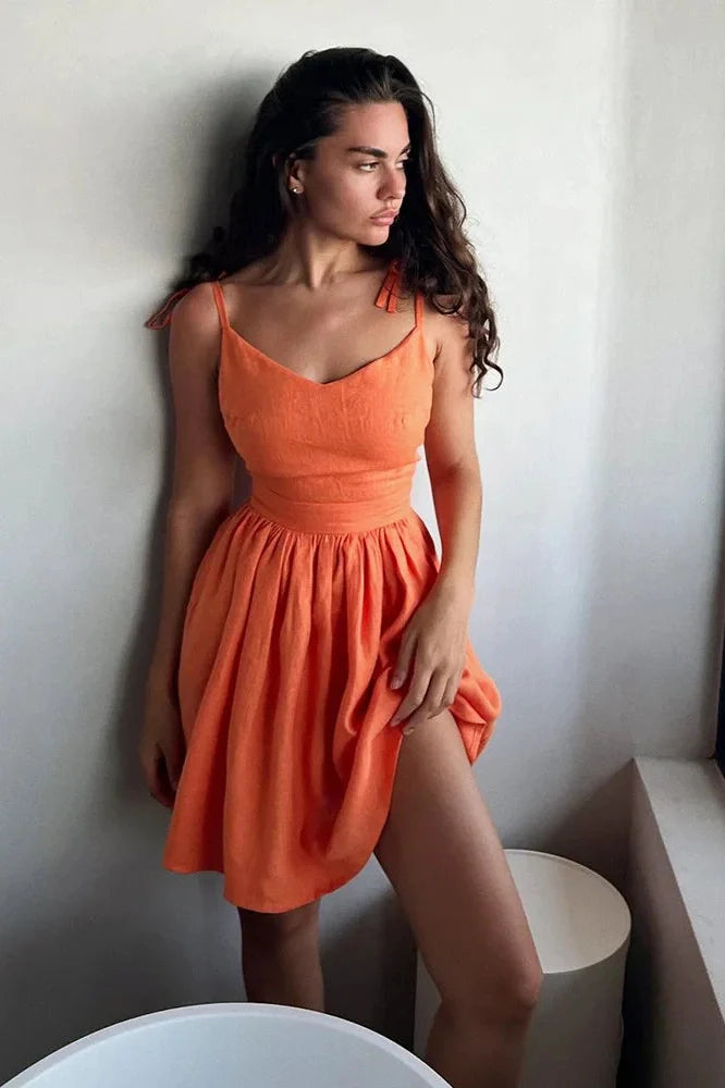 Elegant Backless V Neck Midi Dress