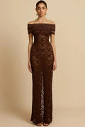 Lace Off-Shoulder See Through Strapless Sleeveless Split Bodycon Maxi Dress