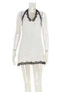 Polka Dot V-Neck Lace Slim Backless Mini Dress
