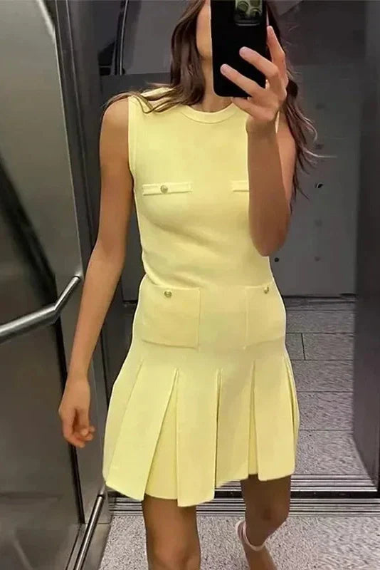 Elegant Knitted Sleeveless High Waisted Mini Dress