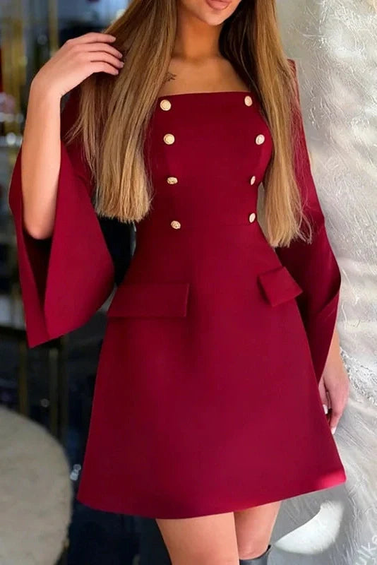 Elegant Square Collar A-Line High Waist Mini Dress