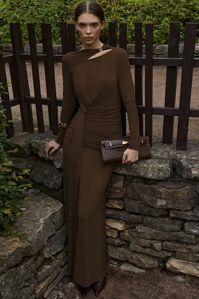 Long Sleeve O Neck High Waist Bodycon Maxi Dress