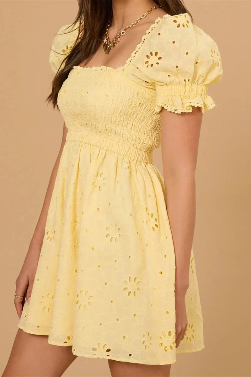 Puff Sleeve Square Neck A-Line Mini Dress