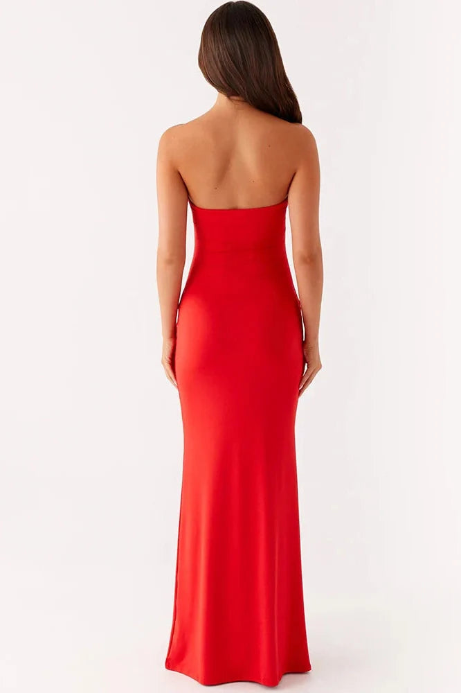 Hollow Out Strapless Off-Shoulder Backless Bodycon Maxi Dress