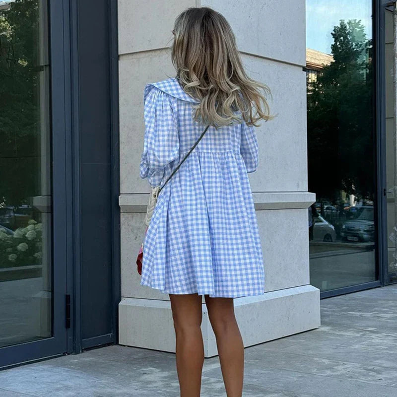Printed A-Line Loose Flare Sleeve Mini Dress