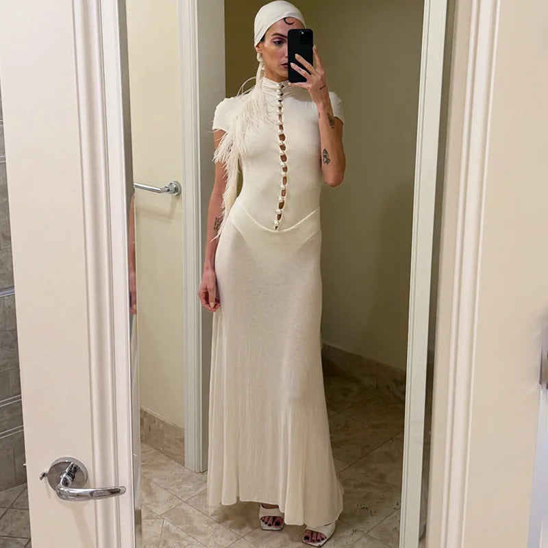 Hollow Out See Through Patchwork Maxi Dress
